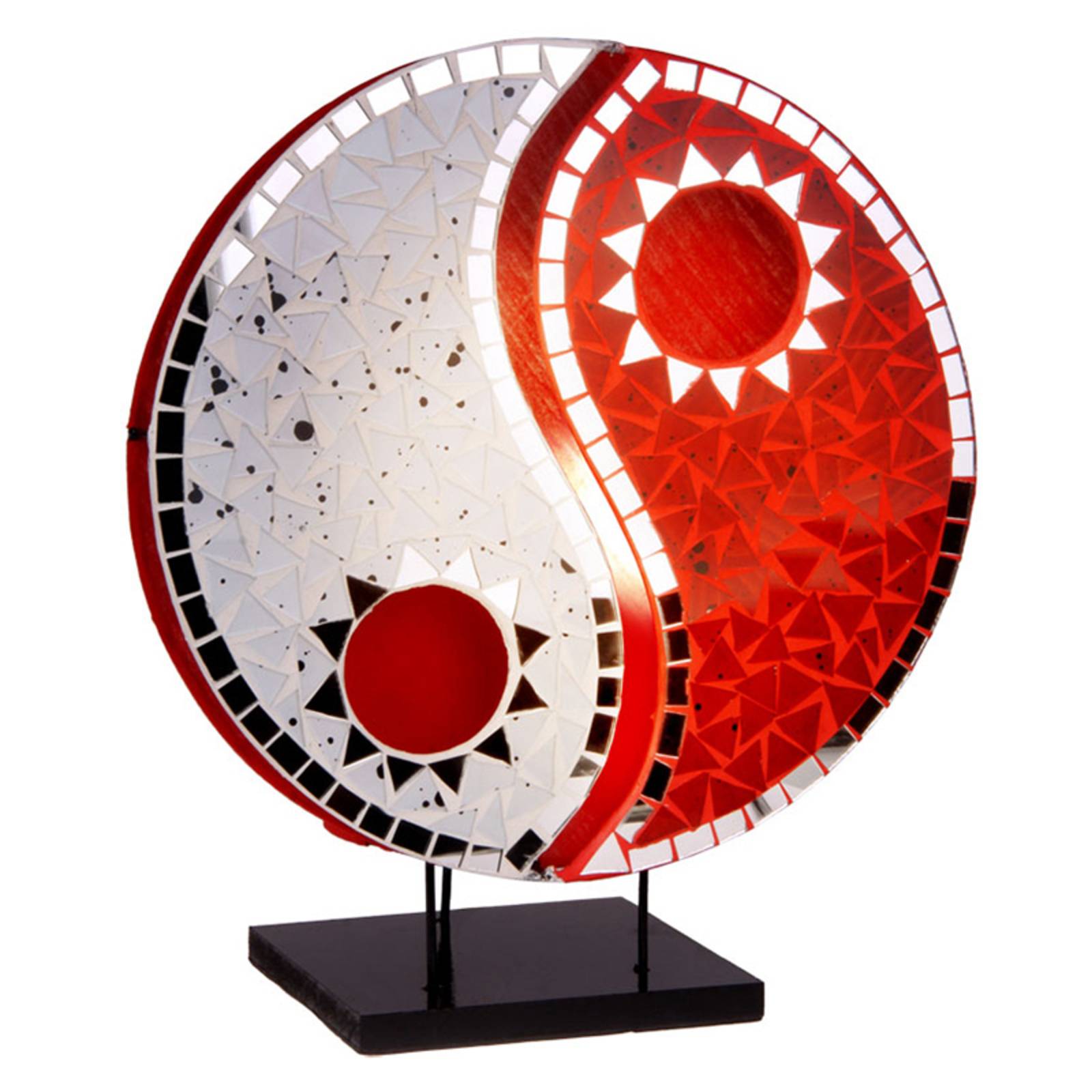 Tischlampe Ying Yang mit Mosaikspiegelsteinen rot von Woru