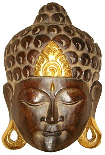 Woru Buddha - Maske Gold, handgearbeitete Holz-Maske aus Bali, Wandmaske, Grösse:25 cm von Woru