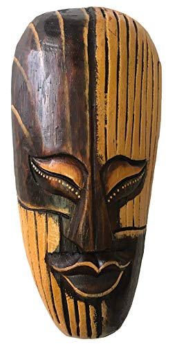 Woru Maske bemalt 20 cm, Holzmaske aus Bali, Wandmaske (Zauberer) von Woru