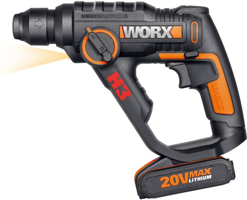 Worx Akku-Bohrhammer WX390, (Set), 3-In-1, pneumatisches Hammerwerk, inkl. Akku & Ladegerät von Worx