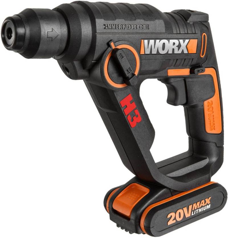 Worx Akku-Bohrhammer WX390.1, (Set), 3-In-1, pneumatisches Hammerwerk, inkl. 2 Akkus & Ladegerät von Worx