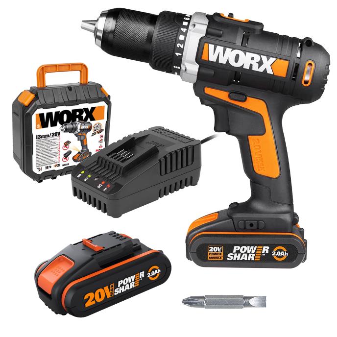 Worx Akku-Bohrschrauber WX183.1 20 V 2,0 Ah 2 Akkus 50 Nm von Worx