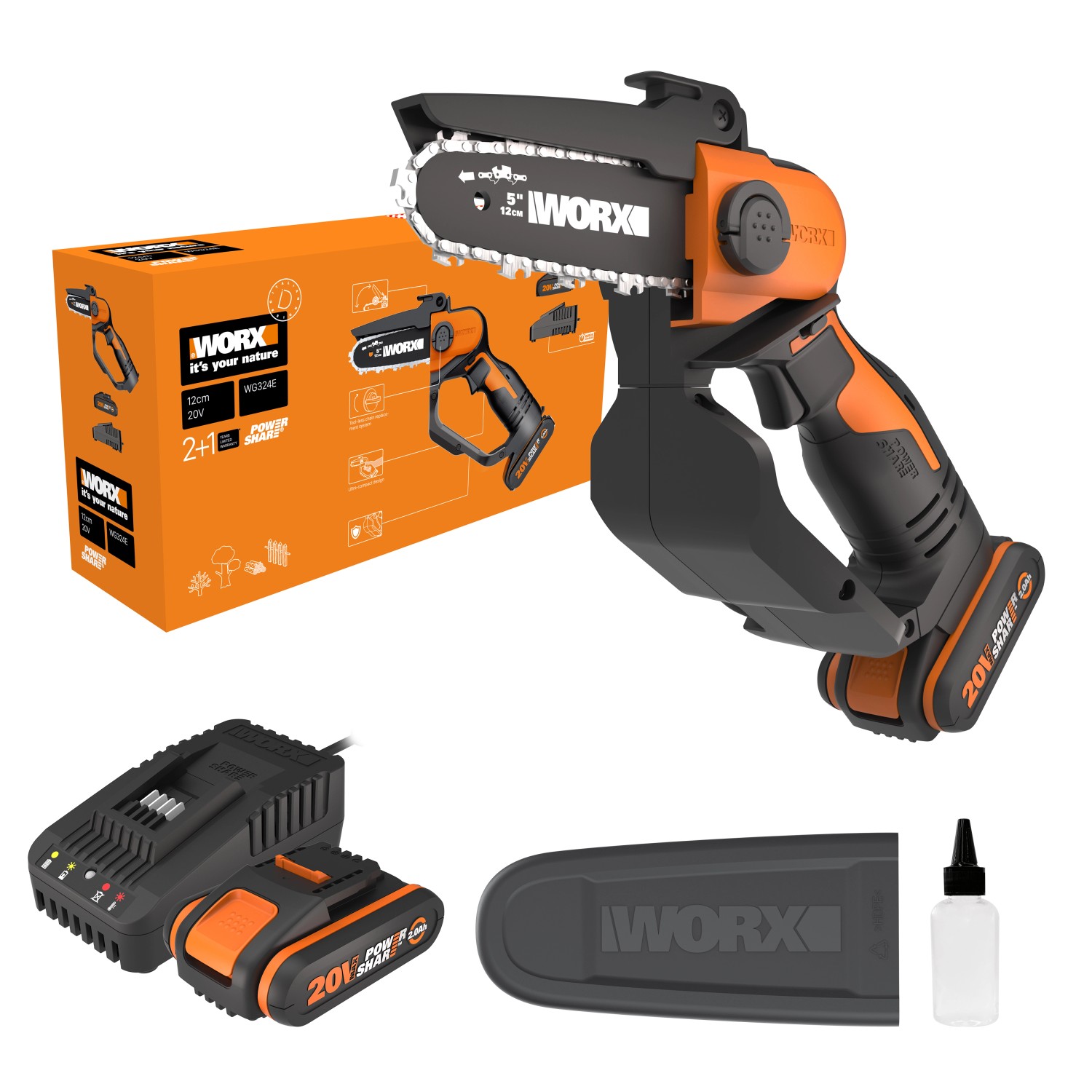 Worx Akku-Einhand Ast-Kettensäge WG324E 20 V von Worx