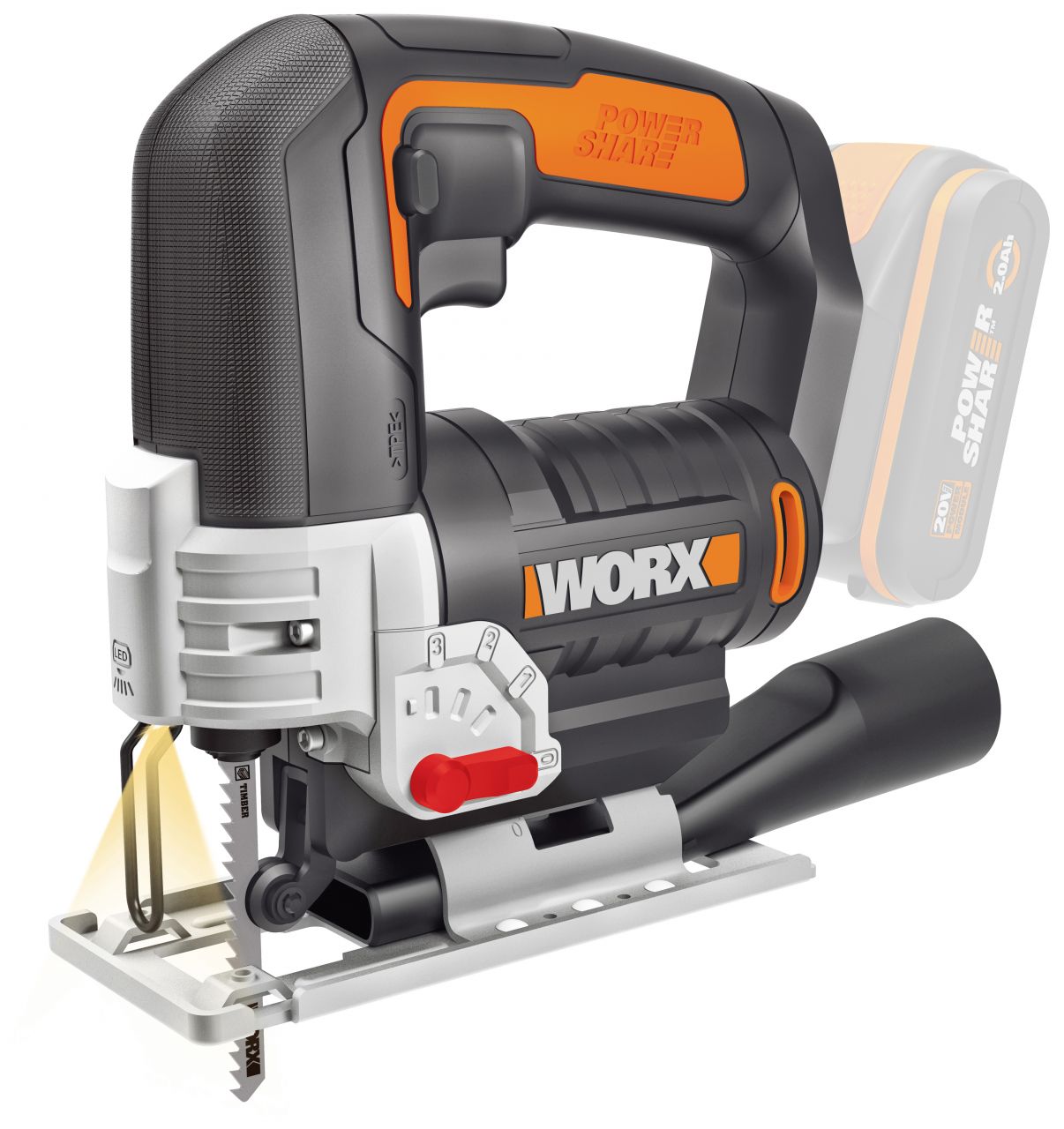 Worx Akku-Pendelhub-Stichsäge WX543.9 20 V, ohne Akku und Ladegerät Worx Akku-Pendelhub-Stichsäge WX543.9 20 V, ohne Akku und Ladegerät von Worx