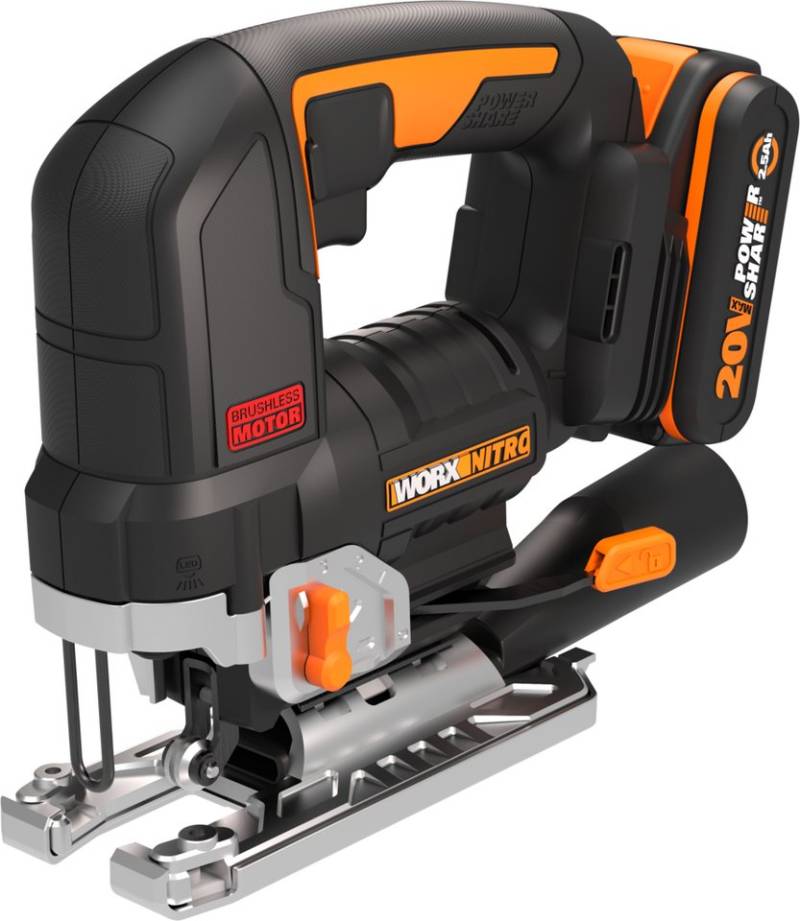 Worx Akku-Stichsäge NITRO WX542, Brushless-Motor, mit Absaug-Adapter, inkl. Akku & Ladegerät von Worx