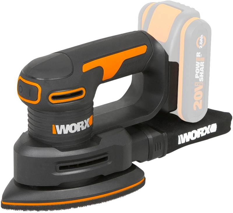 Worx Akku-Tellerschleifer WX822.9, für Holzmöbel und Türen, mit Staubfangsack, ohne Akku & Ladegerät von Worx