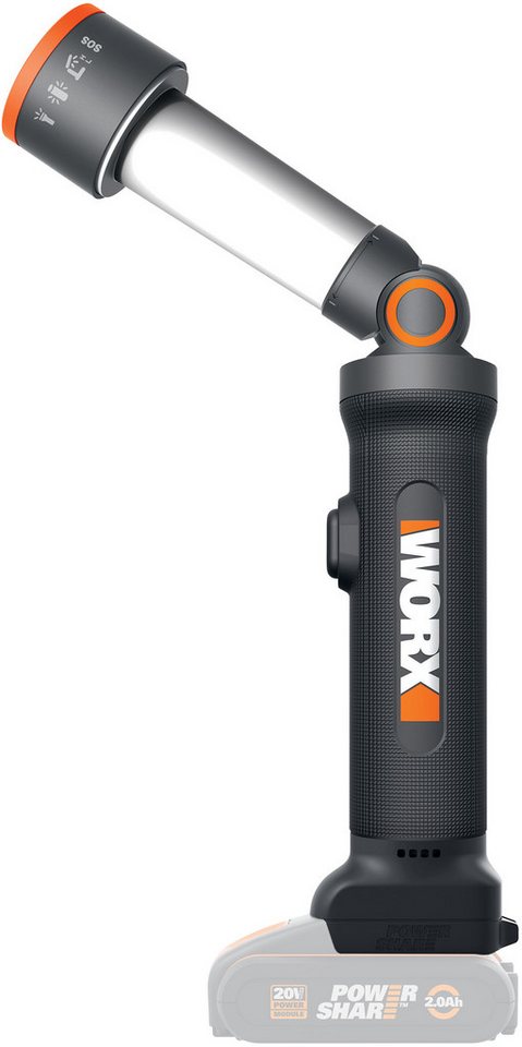 Worx LED Arbeitsleuchte WX027.9, LED fest integriert, Neutralweiß, 120-510 Lumen, 4-IN-1 multifunktional, ohne Akku & Ladegerät von Worx