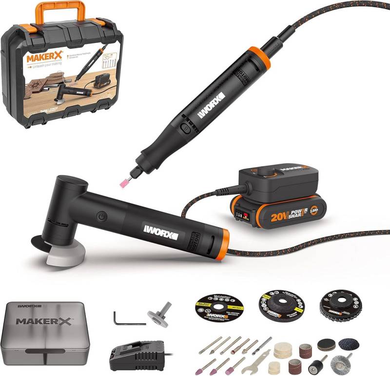 Worx Multitool WORX MakerX Akku Multifunktionswerkzeug Set WX990 Winkelschleifer, (5 St) von Worx