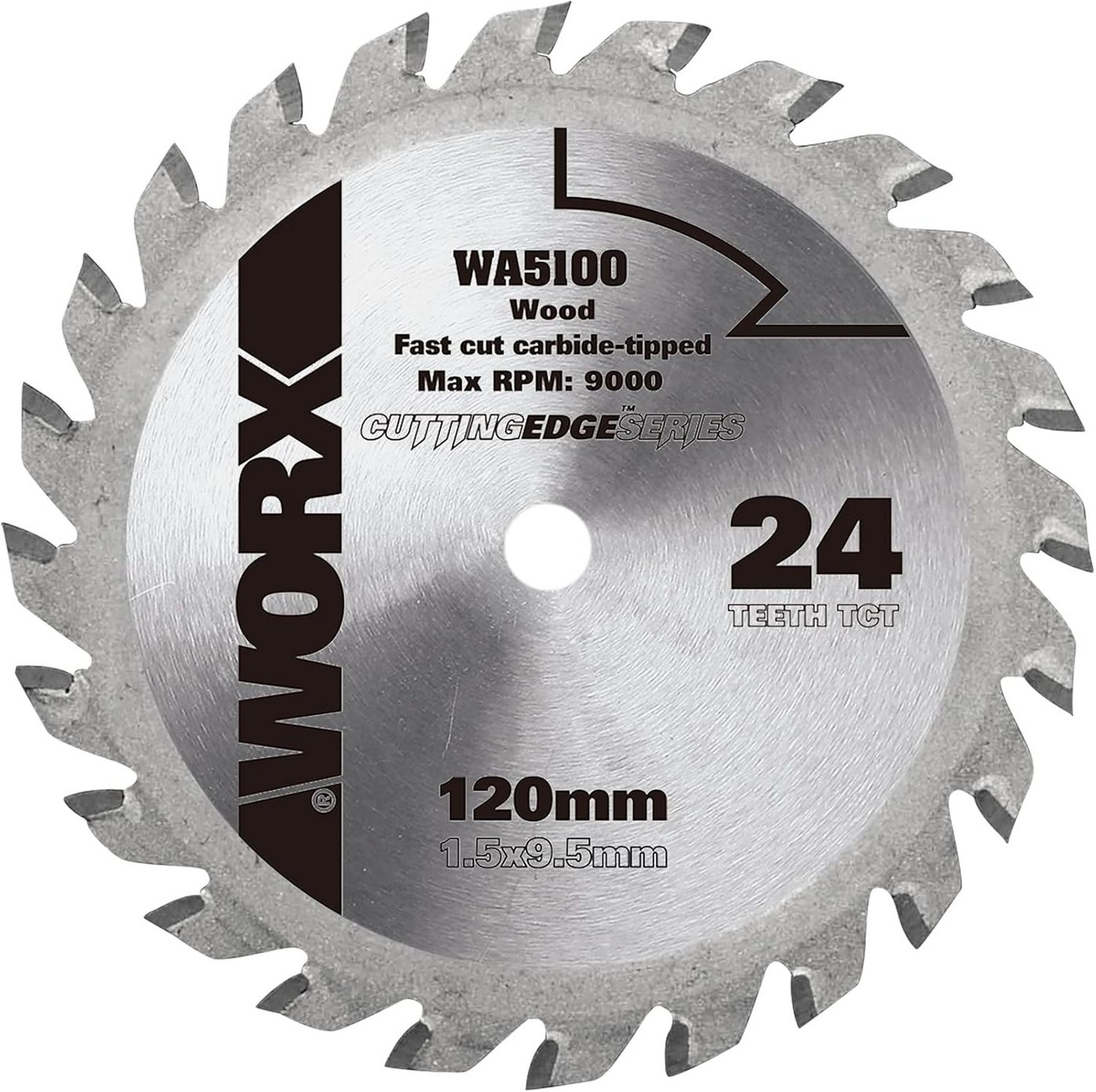Worx Sägeblatt WORX Schneidescheibe für Holz WA5100 120 mm - 1,5 x 9,5 mm 24 Zähne (1-St), Eigenschaften Für Werkzeug: WX427 / WX429 Scheibe Ø 120 mm 24 Zähne von Worx