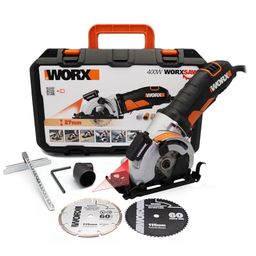 WORX WX426 WORXSaw Kreissäge 400W zum Sägen von Holz, PVC, Blech, Metall, Keramik, Stein & Beton - Kompakte Tauchsäge mit LaserGuide für präzise Schnitte – 85mm Sägeblatt von WORX