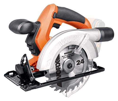 WORX WX529.9 Akku-Kreissägen - 150 mm Sägeblattdurchmesser - 0-50° Gehrungsschnitt - Max. Schnitttiefe 45mm (90°) & 33 mm (45°) - 0-3600 U/min - staubfreies Sägen - ohne Akku & Ladegerät von WORX