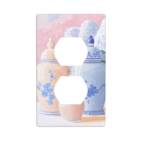Adrette Chinoiserie-Gläser, Hortensien-Steckdosenabdeckung, Lichtschalter-Abdeckung, dekorative 1-Gang-Wandplatte für Küche, Badezimmer, Größe 7 x 11,4 cm von Woshuwo