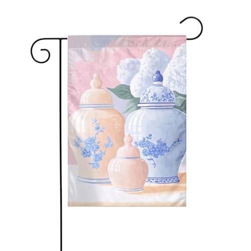 Adrette Chinoiserie Gläser Hydrangesa Gartenflagge 30 x 45 cm, vertikal, doppelseitig, Bauernhaus, Urlaub, Außendekoration, Hofflagge von Woshuwo