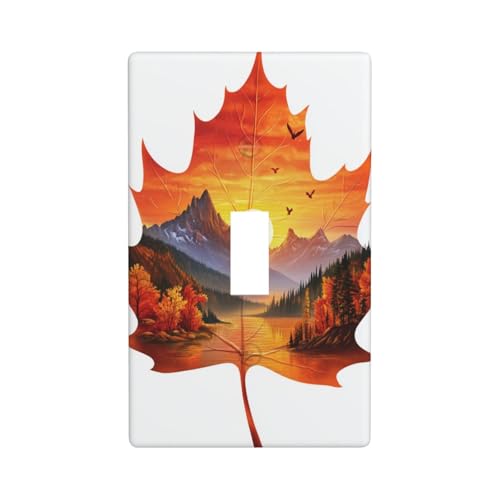 Ahornblatt mit Herbstlandschaft, Lichtschalter-Abdeckung, dekorativer Einzel-Kippschalter, 1-Gang-Wandplatte für Küche, Bauernhaus, Schlafzimmer, Badezimmer, Kunstdekoration von Woshuwo