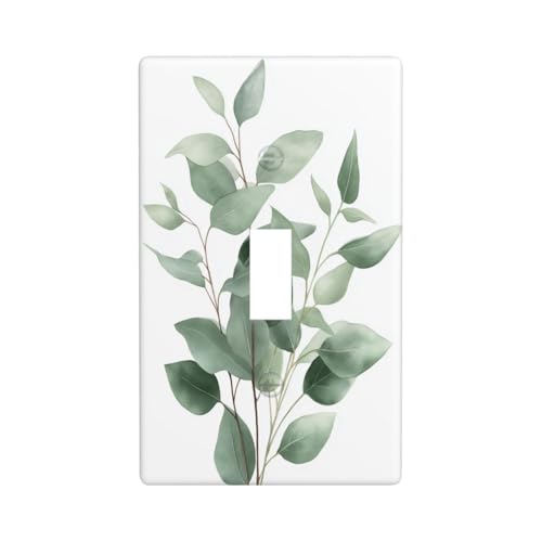 Aquarell Einfache, schlanke Eukalyptusblätter, Lichtschalter-Abdeckung, dekorativer Einzel-Kippschalter, 1-Gang-Wandplatte für Küche, Bauernhaus, Schlafzimmer, Badezimmer, Kunstdekoration von Woshuwo