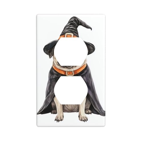 Aquarell Halloween Mops Steckdosenabdeckung Lichtschalter-Abdeckung, dekorative 1-Gang-Wandplatte für Küche, Zimmer, Badezimmer, Größe 7 x 11,4 cm von Woshuwo