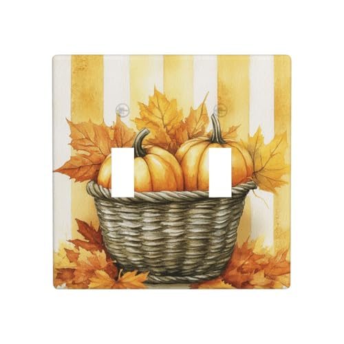 Aquarell-Kürbisse im alten Korb, Doppel-Gang-Kipplichtabdeckung, Wandplatte, Schalter, Dekor, Standardgröße – 11,4 x 11,4 cm von Woshuwo