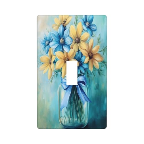 Blau-gelbe Blumen im Glas mit Lichtschalter-Abdeckung, dekorativer Einzel-Kippschalter, 1-Gang-Wandplatte für Küche, Bauernhaus, Schlafzimmer, Badezimmer, Kunstdekoration Blau-gelbe Blumen im Glas mit Lichtschalter-Abdeckung, dekorativer Einzel-Kippschalter, 1-Gang-Wandplatte für Küche, Bauernhaus, Schlafzimmer, Badezimmer, Kunstdekoration von Woshuwo