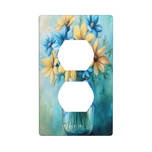 Blau-gelbe Blumen im Glas mit Schleifenauslassabdeckung, Lichtschalter-Abdeckung, dekorative 1-Gang-Wandplatte für Küche, Badezimmer, Größe 7 x 11,4 cm von Woshuwo