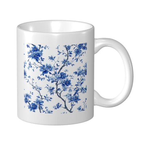 Blau-weiße Porzellan-Keramiktasse, elegante Kaffeetasse, Tee-Trinkgeschirr, Wasserbecher für Zuhause, Büro, 325 ml von Woshuwo