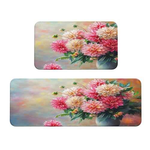 Bouquet Of Dahlien Küchenteppiche, 2er-Set, rutschfeste Bodenmatte, Läufer, Teppich, Fußmatte, Teppich, Waschküche, Dekoration Bouquet Of Dahlien Küchenteppiche, 2er-Set, rutschfeste Bodenmatte, Läufer, Teppich, Fußmatte, Teppich, Waschküche, Dekoration von Woshuwo