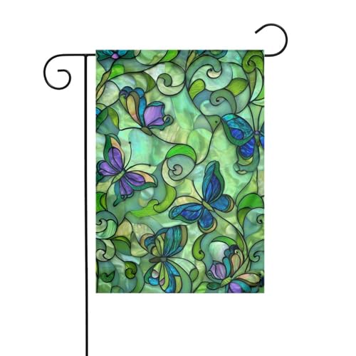 Buntglas-Flagge mit Schmetterlingen, 30 x 45 cm, vertikal, doppelseitig, Bauernhaus, Urlaub, Außendekoration, Hofflagge Buntglas-Flagge mit Schmetterlingen, 30 x 45 cm, vertikal, doppelseitig, Bauernhaus, Urlaub, Außendekoration, Hofflagge von Woshuwo