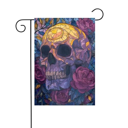 Buntglas-Gartenflagge im Boho-Stil, Totenkopf-Rosen, 30 x 45 cm, vertikal, doppelseitig, Bauernhaus, Urlaub, Außendekoration, Hofflagge Buntglas-Gartenflagge im Boho-Stil, Totenkopf-Rosen, 30 x 45 cm, vertikal, doppelseitig, Bauernhaus, Urlaub, Außendekoration, Hofflagge von Woshuwo