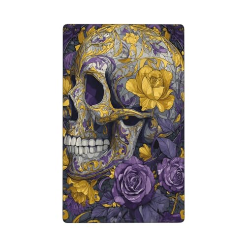 Buntglas-Lichtschalter-Abdeckung, Boho-Stil, gelbe Totenkopf-Rosen, Blumenmuster, einzelner Kippschalter, blanko, Wandplatte, Lichtschalter-Abdeckung, dekorativ, 1-Gang, für Küche, Zimmer, Badezimmer von Woshuwo