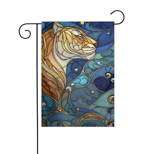 Buntglas-Tiger-Tier-Gartenflagge, 30 x 45 cm, vertikal, doppelseitig, Bauernhaus, Urlaub, Außendekoration, Hofflagge Buntglas-Tiger-Tier-Gartenflagge, 30 x 45 cm, vertikal, doppelseitig, Bauernhaus, Urlaub, Außendekoration, Hofflagge von Woshuwo
