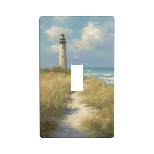 Coastal Leuchtturm-Lichtschalter-Abdeckung, dekorativer Einzel-Kippschalter, 1-Gang-Wandplatte für Küche, Bauernhaus, Schlafzimmer, Badezimmer, Kunstdekoration von Woshuwo