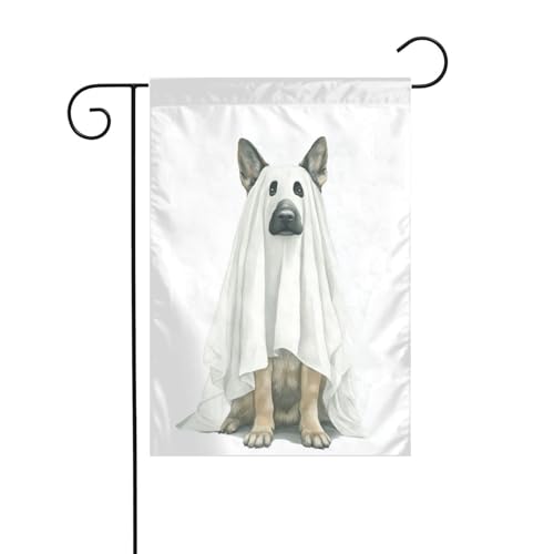 Deutscher Schäferhund als Geist verkleidet Gartenflagge, 30 x 45 cm, vertikal, doppelseitig, Bauernhaus, Urlaub, Außendekoration, Hofflagge Deutscher Schäferhund als Geist verkleidet Gartenflagge, 30 x 45 cm, vertikal, doppelseitig, Bauernhaus, Urlaub, Außendekoration, Hofflagge von Woshuwo