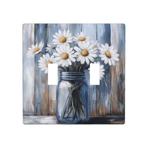 Doppel-Gang-Kipplichtabdeckung, Glas, mit weißen Gänseblümchen, Wandplatte, Schalter, Dekor, Standardgröße – 11,4 x 11,4 cm Doppel-Gang-Kipplichtabdeckung, Glas, mit weißen Gänseblümchen, Wandplatte, Schalter, Dekor, Standardgröße – 11,4 x 11,4 cm von Woshuwo