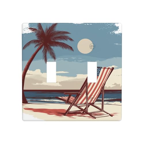Doppel-Gang-Kipplichtabdeckung für Strandkorb, amerikanische Flagge, Wandplatte, Schalter, Dekor, Standardgröße – 11,4 x 11,4 cm von Woshuwo