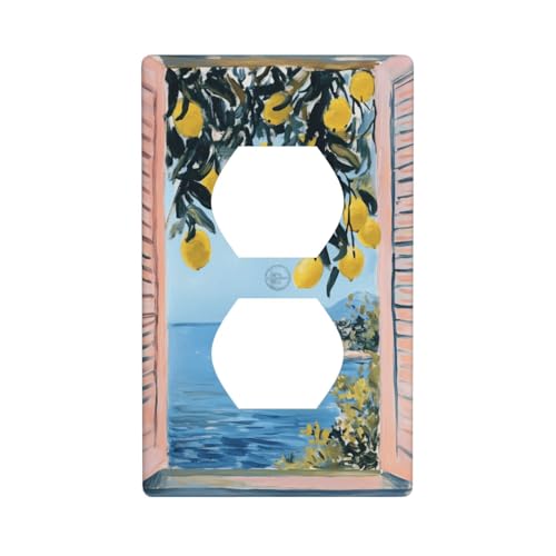 Fenster mit Meeresinsel-Zitronenbäumen, Lichtschalter-Abdeckung, dekorative 1-Gang-Wandplatte für Küche, Badezimmer, Größe 7 x 11,4 cm von Woshuwo