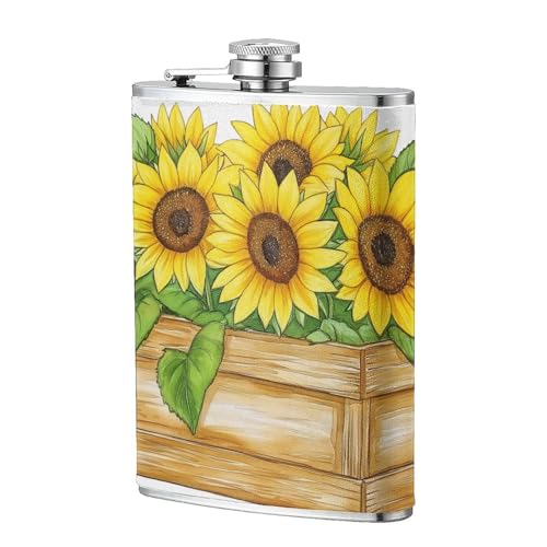 Flachmann aus Holz mit Sonnenblumen, 237 ml, Edelstahlflaggen für Vater, Trauzeugen, Hochzeit, Reisen, Camping Flachmann aus Holz mit Sonnenblumen, 237 ml, Edelstahlflaggen für Vater, Trauzeugen, Hochzeit, Reisen, Camping von Woshuwo