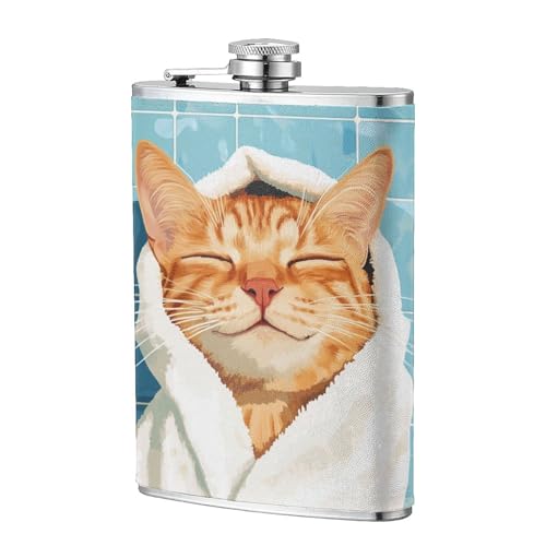 Flachmann mit weißem Handtuch auf dem Kopf, 237 ml, Edelstahl-Flagons für Vater, Trauzeugen, Hochzeit, Reisen, Camping von Woshuwo