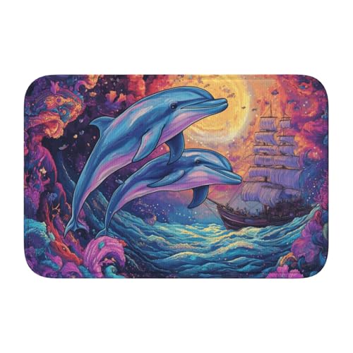 Fußmatte "Familie von Delfinen mit Schiff", rutschfeste Fußmatte für den Innen- und Außenbereich, 40 x 60 cm von Woshuwo