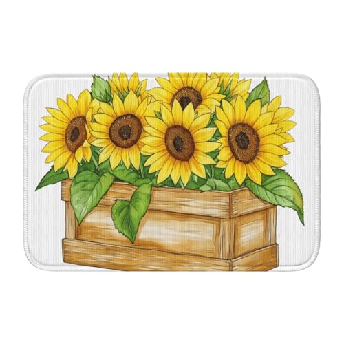 Fußmatte aus Holz, mit Sonnenblumen, rutschfeste Fußmatte für den Innen- und Außenbereich, 40 x 60 cm Fußmatte aus Holz, mit Sonnenblumen, rutschfeste Fußmatte für den Innen- und Außenbereich, 40 x 60 cm von Woshuwo