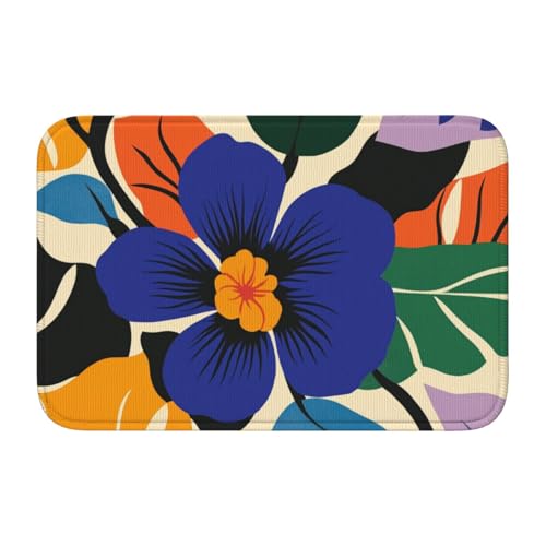 Fußmatte mit blauen Blumen und grünen Blättern, rutschfeste Fußmatte für den Innen- und Außenbereich, 40 x 60 cm von Woshuwo