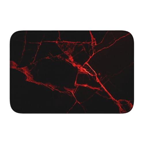 Fußmatte mit neonroten Rissen, rutschfeste Fußmatte für den Innen- und Außenbereich, 40 x 60 cm, Schwarz von Woshuwo