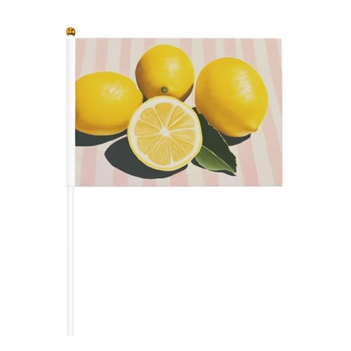 Gestreifte Tischdecke mit Zitronen auf Streifen, einfache kleine Handflaggen, Mini-Flaggen auf Stab, für Party, Teamaktivitäten, Paraden, Urlaubsdekoration, 10 Stück Gestreifte Tischdecke mit Zitronen auf Streifen, einfache kleine Handflaggen, Mini-Flaggen auf Stab, für Party, Teamaktivitäten, Paraden, Urlaubsdekoration, 10 Stück von Woshuwo