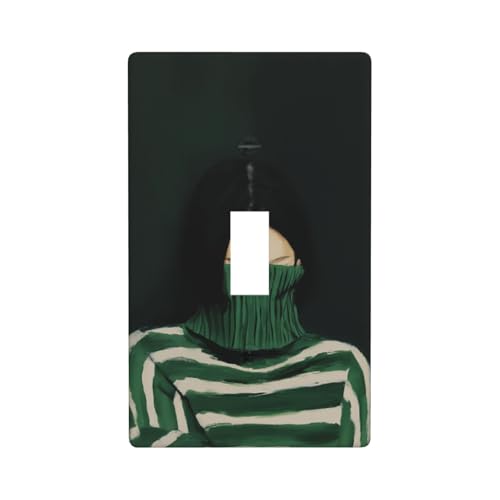 Gestreifter grüner Rollkragenpullover, Lichtschalter-Abdeckung, dekorativer Einzel-Kippschalter, 1-Gang-Wandplatte für Küche, Bauernhaus, Schlafzimmer, Badezimmer, Kunstdekoration von Woshuwo
