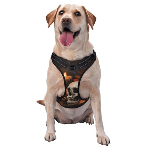 Hundegeschirr mit Halloween-Totenkopf-Kürbis-Kerzen, kein Ziehen, verstellbar, reflektierend, Oxford, einfache Kontrolle, Größe M und L Hundegeschirr mit Halloween-Totenkopf-Kürbis-Kerzen, kein Ziehen, verstellbar, reflektierend, Oxford, einfache Kontrolle, Größe M und L von Woshuwo