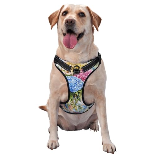 Hundegeschirr mit Hortensienstrauß aus transparentem Glas, kein Ziehen, verstellbar, reflektierend, Oxford, einfache Kontrolle, Größe M und L Hundegeschirr mit Hortensienstrauß aus transparentem Glas, kein Ziehen, verstellbar, reflektierend, Oxford, einfache Kontrolle, Größe M und L von Woshuwo