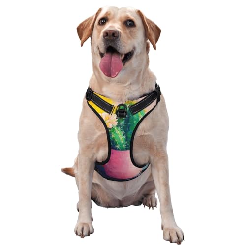 Hundegeschirr mit Kaktus in einem rosa Topf, kein Ziehen, verstellbar, reflektierend, Oxford, einfache Kontrolle, Größe M und L Hundegeschirr mit Kaktus in einem rosa Topf, kein Ziehen, verstellbar, reflektierend, Oxford, einfache Kontrolle, Größe M und L von Woshuwo