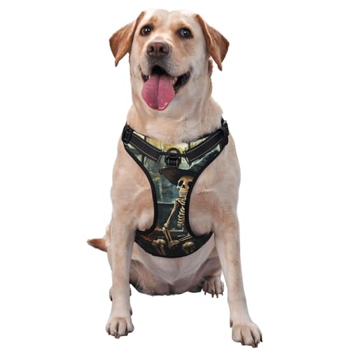 Hundegeschirr mit Skelett im Fenster, kein Ziehen, verstellbar, reflektierend, Oxford, einfache Kontrolle, Größe M, L, Schwarz Hundegeschirr mit Skelett im Fenster, kein Ziehen, verstellbar, reflektierend, Oxford, einfache Kontrolle, Größe M, L, Schwarz von Woshuwo