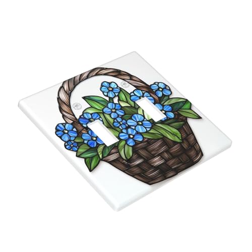 Korb mit Vergissmeinnicht Blumen-Doppel-Gang-Kipplichtabdeckung, Wandplatte, Schalter, Dekor, Standardgröße – 11,4 x 11,4 cm von Woshuwo