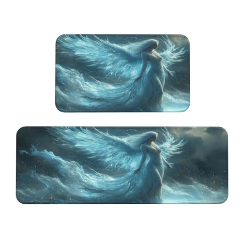 Küchenteppich, Motiv: Antiker Geist, Frau mit Schaukeln auf Wellen, rutschfest, 2 Stück Küchenteppich, Motiv: Antiker Geist, Frau mit Schaukeln auf Wellen, rutschfest, 2 Stück von Woshuwo