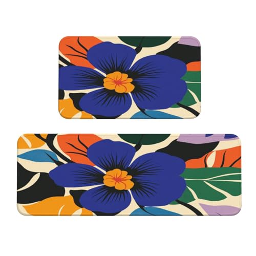 Küchenteppich, Motiv: Blaue Blume mit grünen Blättern, rutschfest, 2 Stück Küchenteppich, Motiv: Blaue Blume mit grünen Blättern, rutschfest, 2 Stück von Woshuwo
