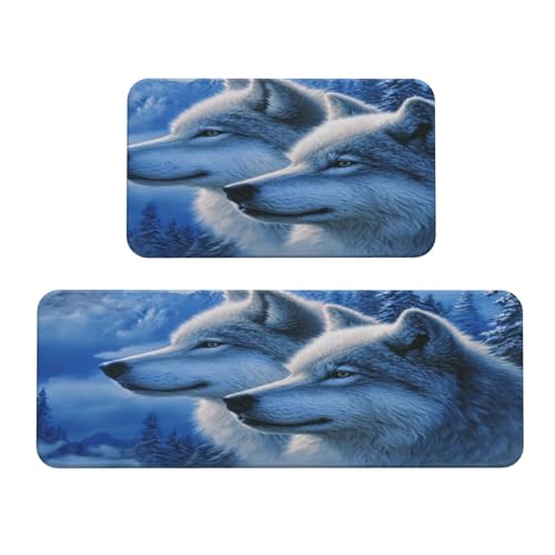 Küchenteppich, Motiv: Zwei Wölfe im Schnee, rutschfest, 2 Stück Küchenteppich, Motiv: Zwei Wölfe im Schnee, rutschfest, 2 Stück von Woshuwo